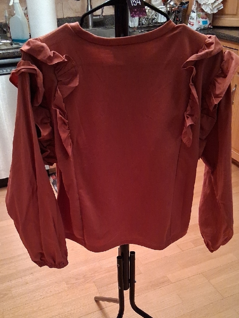 Ruffle-Front Sweatshirt in Rust - Picture 9 of 10